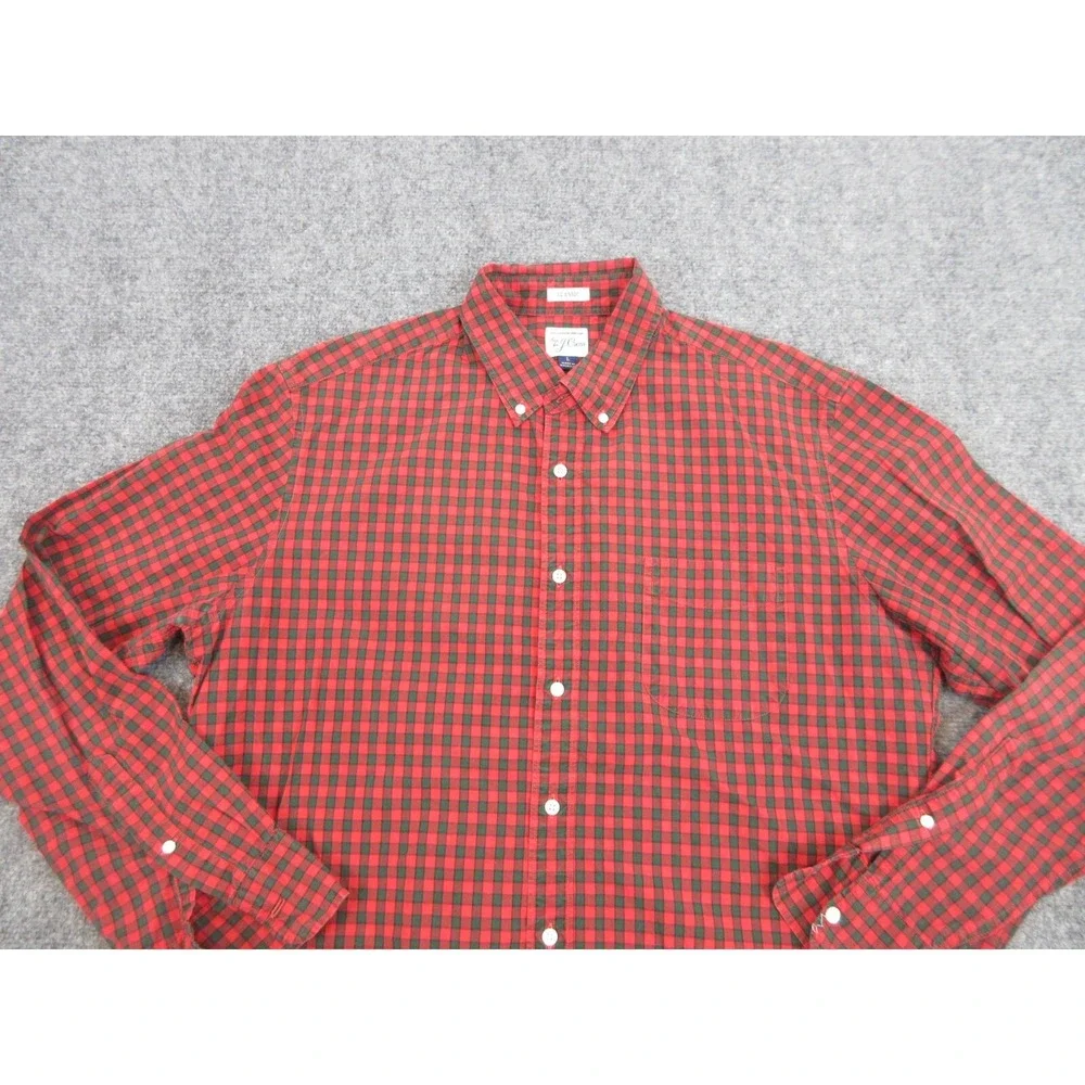 J CREW Shirt Mens L Red Check 100% Cotton Long Sleeve Button Down Classic Casual